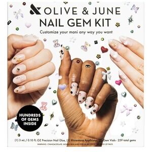 Olive & June Nail Gem Kit DIY Manicure 259 Gems Applicator & Precision Glue NEW
